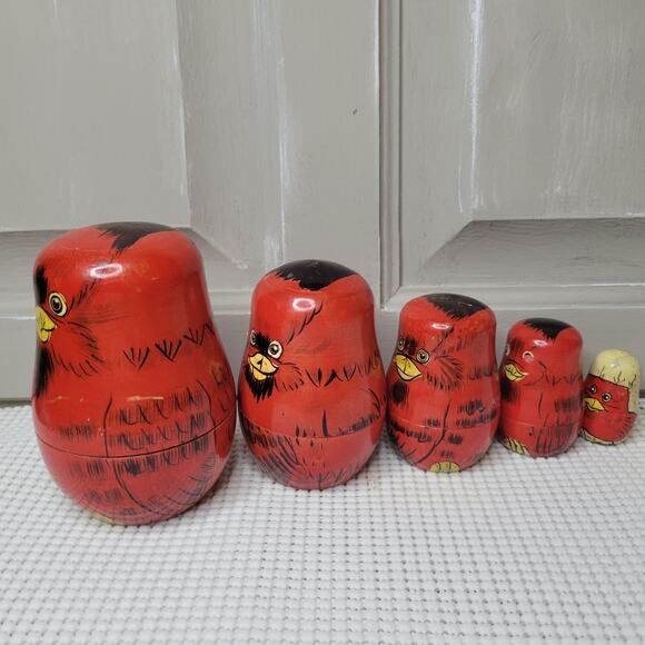 Nesting Birds (2) Red Cardinal & Blue Bird Wooden Nesting Dolls SEE DESCRIPTION - Picture 8 of 16